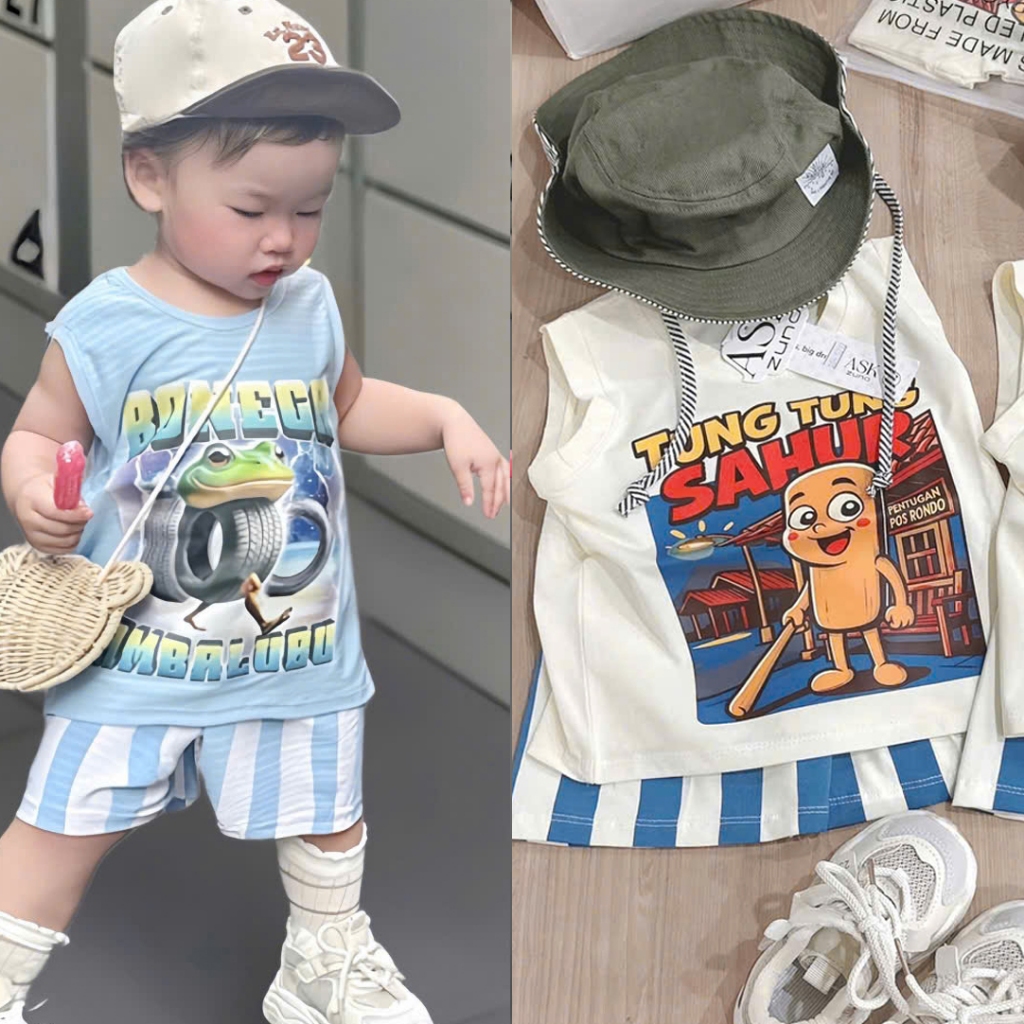 Bộ ba lỗ bé trai tung tung sahur vũ trụ brainrot, bộ quần áo bé trai chất cotton thoáng mát, sét bộ 