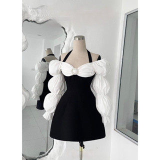  D326   TÁO ĐỎ BIGSIZE 55-90KG  ĐẦM BIGSIZE BẸT VAI TAY DÀI PHỐI TRẮNG ĐEN 