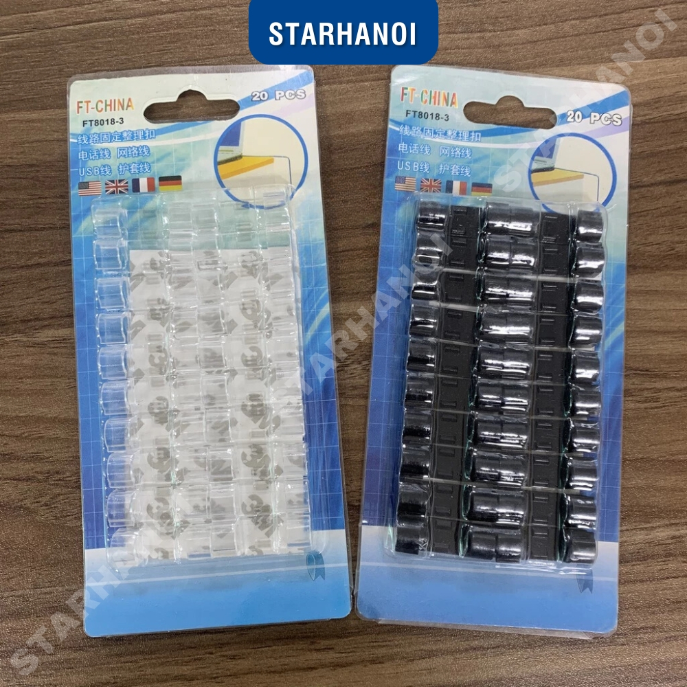 Bộ 20 nẹp dây điện dán tường Starhanoi kẹp cố định dây điện dán tường siêu dính tiện lợi