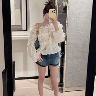  áo kiểu nữ hàn quốc,áo phông hè nữ,MẪU MỚI NHẤT thô ren trễ vai girl phố sang chảnh KD7 