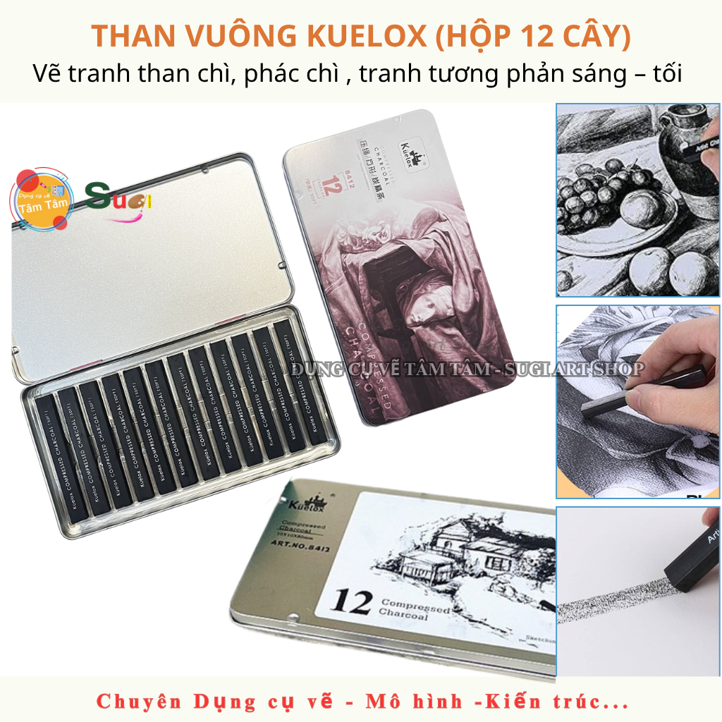 [ TÂM TÂM ] Thỏi Than Vuông Nén Kuelox, Hộp 12 Thỏi