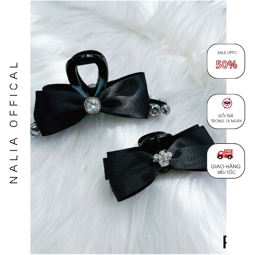 NALIA K2 - Kẹp tóc nơ đính đá 2 kích cỡ to nhỏ
