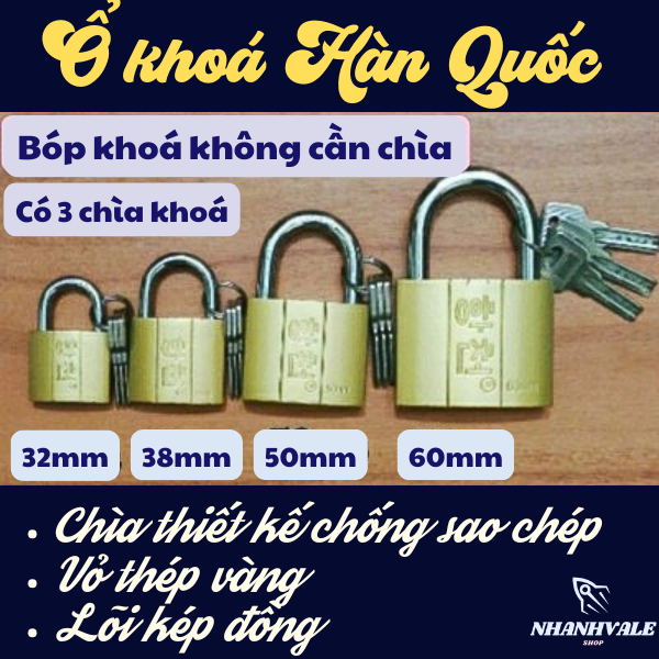 Ổ khoá bóp chìa muỗng Hàn Quốc cao cấp ổ khóa các cỡ 32mm, 38mm, 50mm, 63mm