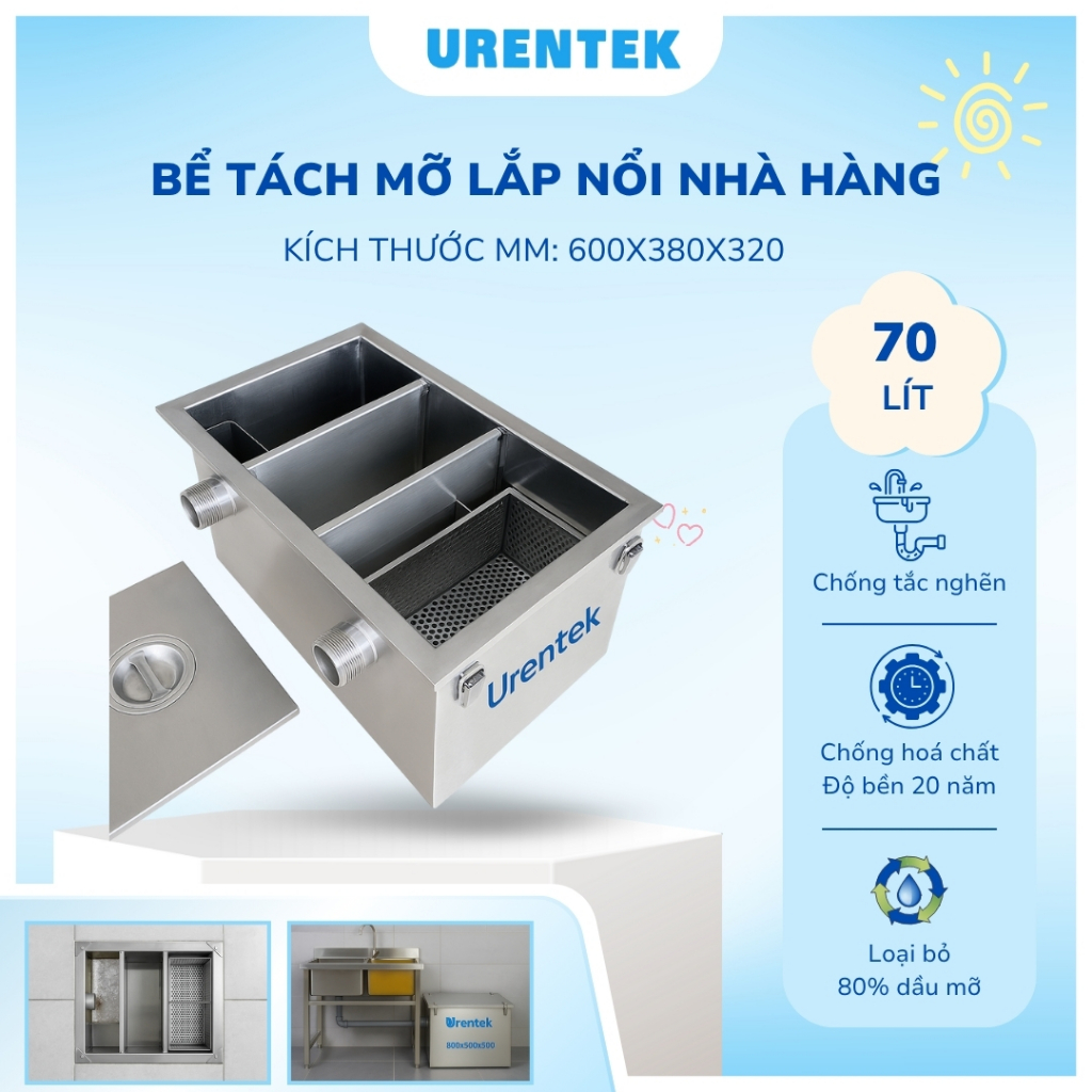 Bể tách mỡ inox 70 lít – Lọc dầu mỡ hiệu quả cho bếp nhà hàng