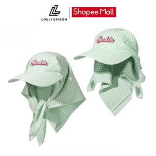 Mũ lưỡi trai trùm đầu đi biển chống nắng LOULI SAIGON nam nữ thêu Freedom, khăn cột vải cotton mềm mại hoạ tiết caro M98