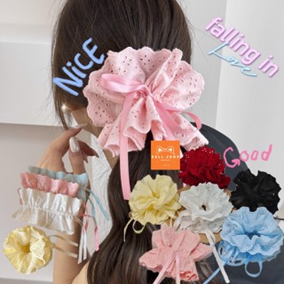 CTV25 Dây buộc tóc rút dây ruy băng cột nơ viền ren bèo xinh dễ thương scrunchies BULL.SHOP