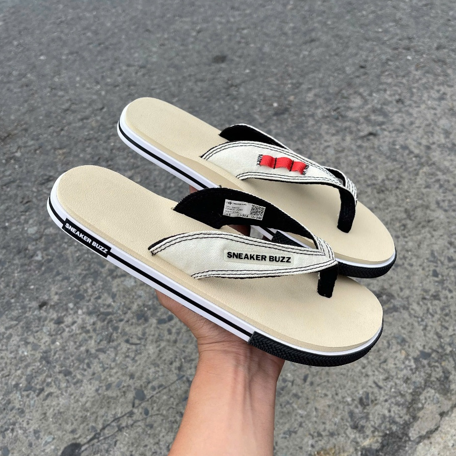 [ Chính Hãng ] - Dép Sneaker Buzz Be Quai Trắng Họa Tiết Chính Hãng