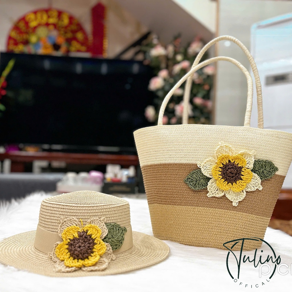 Combo Mũ Cói và Túi Xách Hướng Dương – Style Vintage Đi Biển Hot Trend 2026