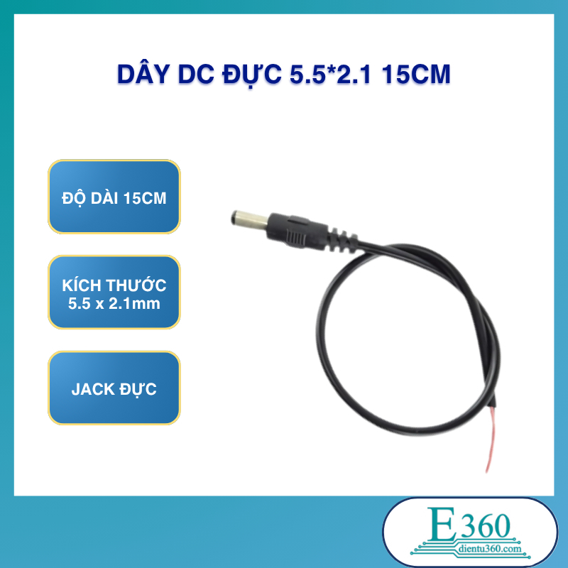 Dây DC Đực 5.5*2.1mm 15cm (5Pcs)