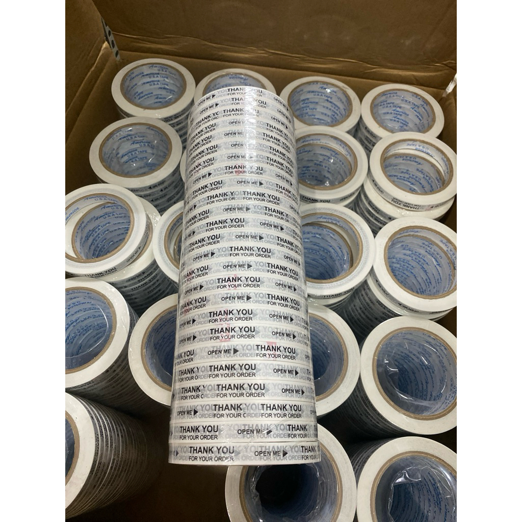  1  cây  25 cuộn  băng keo  in chữ  Thank You - Open Me 12mm dùng để dán ly trà sữa ly cà phê 