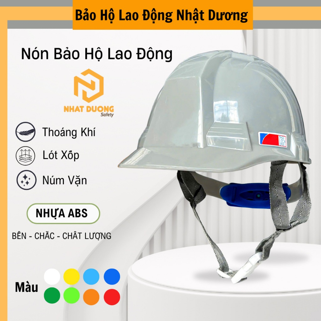 Nón bảo hộ lao động màu xám N02 khóa vặn nhựa ABS bền, Mũ bảo hộ lao động cao cấp N02 kỹ sư