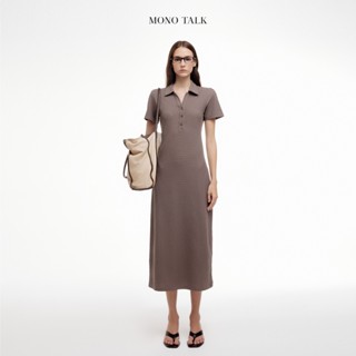 Váy Polo ôm body MONO TALK dáng dài cổ polo đính cúc trang trí váy The Ribbed Polo Dress O10001FT