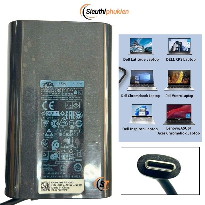 Bộ sạc laptop Dell Type C 65W bảo hành 12 tháng CÓ VÁT - sạc máy tính Dell 65W