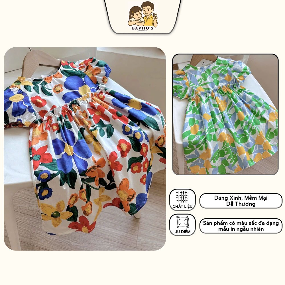 Váy Bèo Eo Cộc Tay Bé Gái Từ 7-30kg, Dáng Xinh, Mềm Mại, Dễ Thương