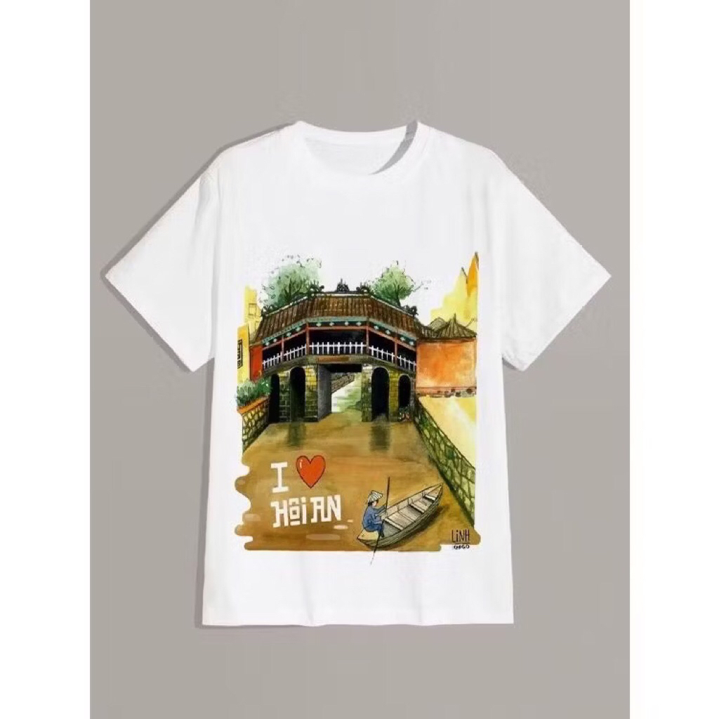 Áo Thun UNISEX form rộng nam nữ in hình Hội An  yêu nước chất Cotton mềm mịn co dãn 2c