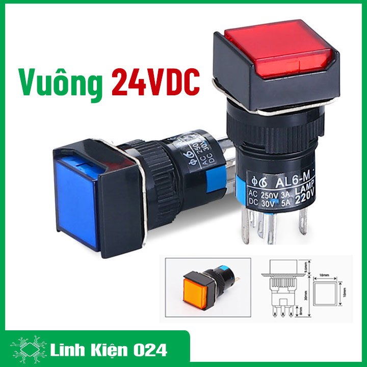 Nút Nhấn Đề Vuông 24VDC Al6- M Nhấn Nhả Có Đèn Nhiều Màu