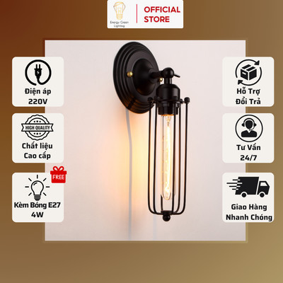 Đèn Tường Energy Green Light Vintage Retro BO-WL-3012 | Hợp Kim Sơn Tĩnh Điện, Xoay 90°- Kèm Bóng 4W