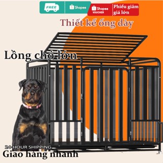Chuồng Chó Vuông Inox Cao Cấp Size Đại Cho Thú Cưng Lồng Chó Ống Vuông Dày Dặn Chắc Chắn Có Bánh Xe,chuồng chó to