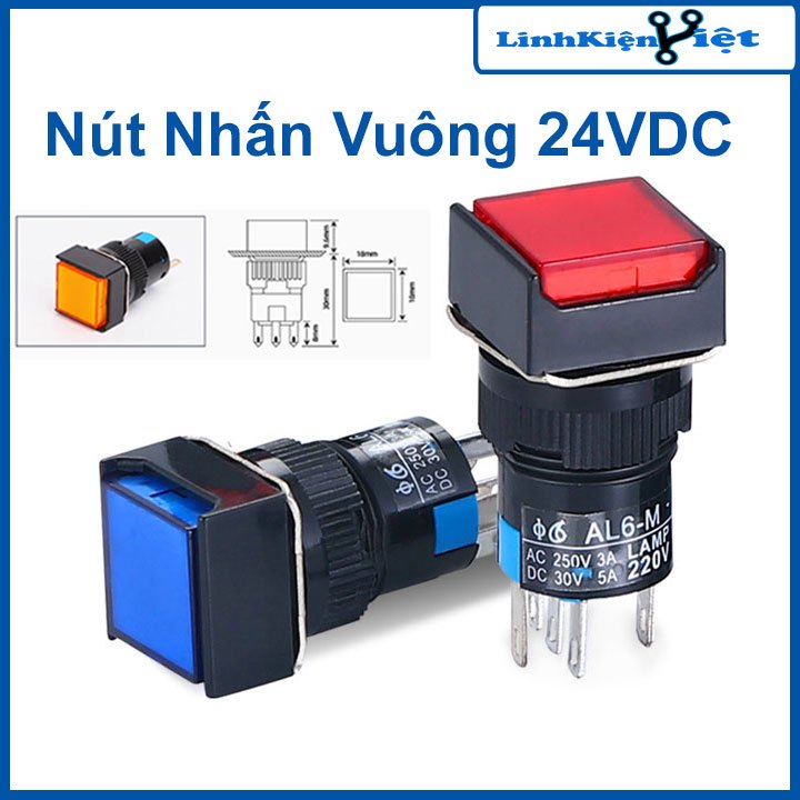 Nút Nhấn Đề Vuông 24VDC Al6- M Nhấn Nhả Có Đèn Nhiều Màu