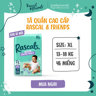  【1.1 sale 30% Tã Bỉm Quần Cao Cấp Rascal + Friends Size XL 13-18kg 46 miếng - motherswork 