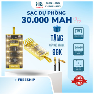 Pin Sạc Dự Phòng 30000mah Habitek HB32, Sạc Nhanh 66W/20W, Tích Hợp 4 Cáp Sạc, Cổng Sạc Nhanh Cho Điện Thoại