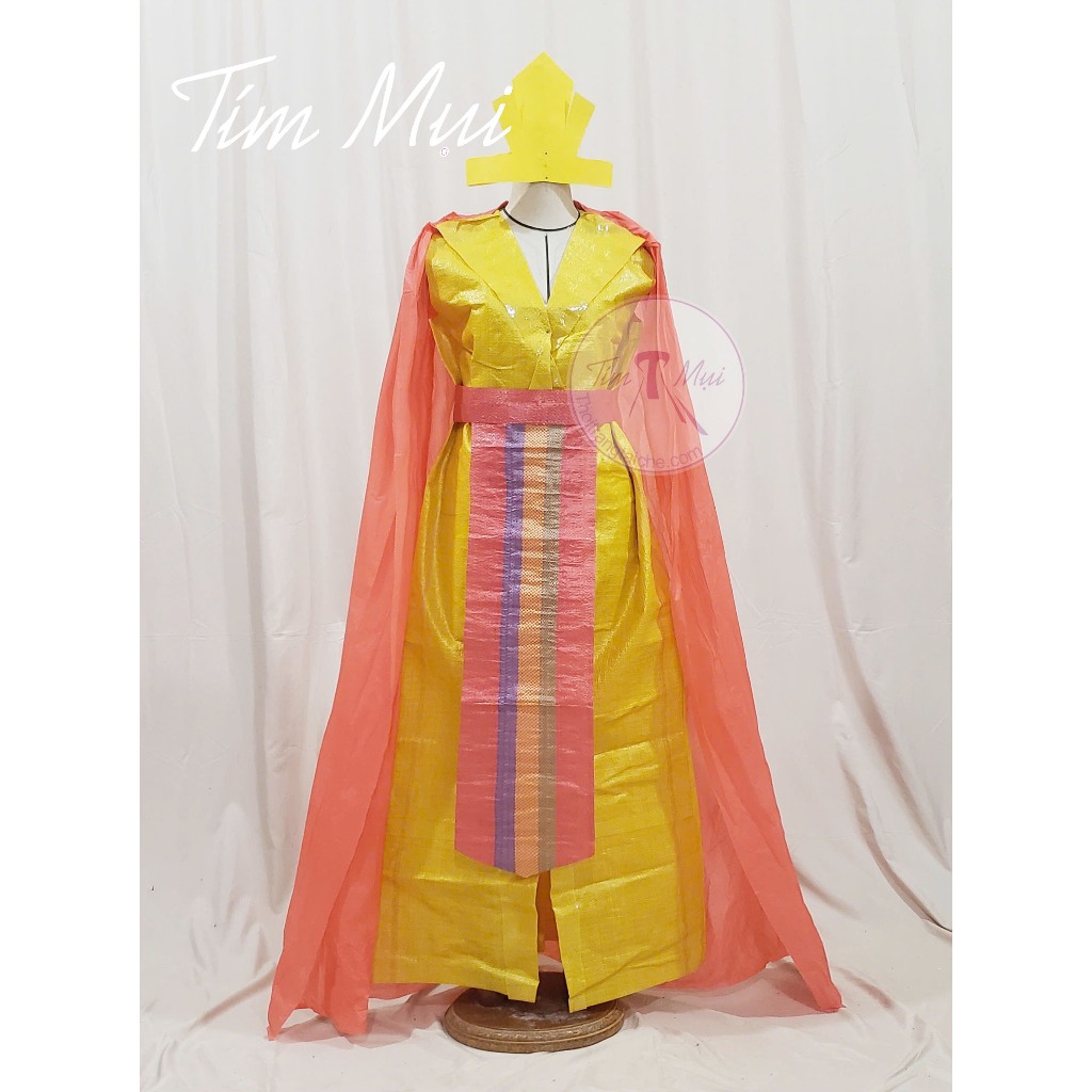 Trang phục Âu lạc tái chế màu vàng + đỏ - Trang phục Hùng Vương - Lạc Long Quân