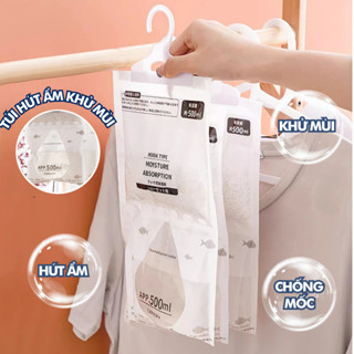 MiraLife Túi Hút Ẩm Khử Mùi Tổ Ấm 2 Ngăn Siêu Hút Ẩm 500ml Chống Mốc, Nồm, Ẩm Có Móc Treo Tủ Quần Áo, Tủ Giày
