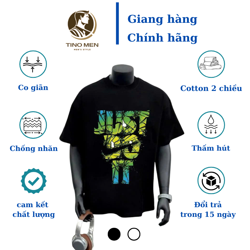 Áo Thun TINO MEN - Just Do It - Đen/Trắng - Unisex - Size S/M/L/XL