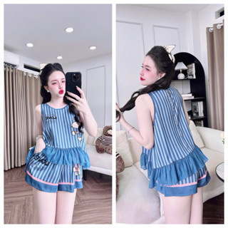 Đồ Bộ Nữ Mặc Nhà Trúc My Cổ tròn lụa Latin phối voan tơ ánh, quần có túi < 57kg ( 3v < 90-75-100 )