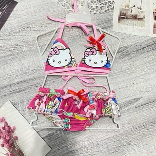 Sét bộ bơi quần bèo,áo in mèo giây cột eo,cổ dành cho bé gái có size từ (7/26kg)thun.