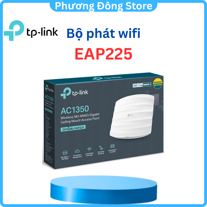 Bộ phát wifi TP-Link EAP225 Wi-Fi Băng Tần Kép Nhanh, Hỗ Trợ PoE, Mạng Khách An Toàn