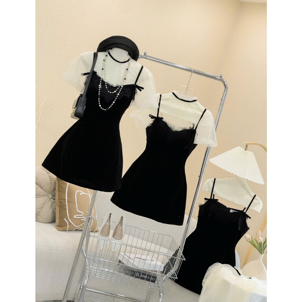 Váy Nữ Thiết Kế Viền Ren Dáng Xoè Ngắn Tay Phồng Lưới Kiểu Công Chúa Dự Tiệc Phong Cách Tiểu Thư | BigBuy360 - bigbuy360.vn