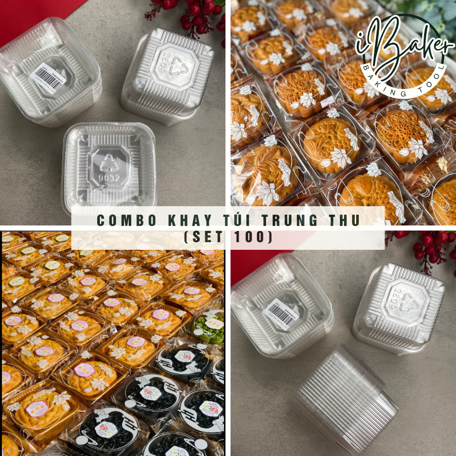 [Set 100] Combo Túi + Khay đựng bánh trung thu hàn miệng 150g - 200g, khay túi trung thu