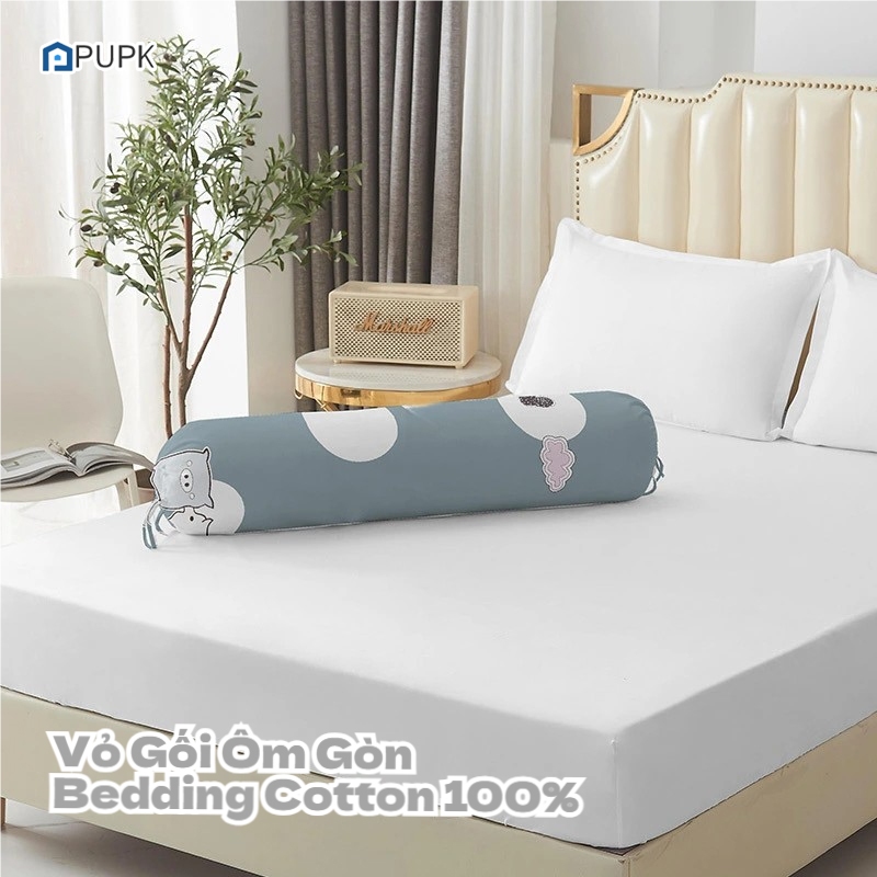 Vỏ gối ôm PUPK, Bao gối ôm 35x106cm cotton poly, Áo gối ôm  có dây kéo ở thân