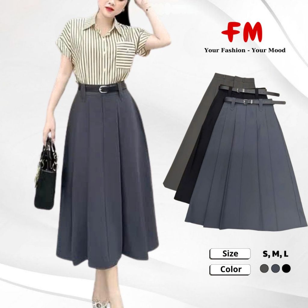 Chân Váy Xếp Ly FMSTYLE Dáng Suông Lưng Liền Khóa kéo trước, Chân váy công sở sang chảnh  25060445