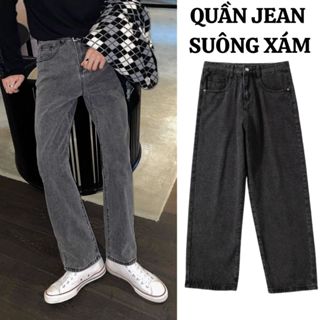 Quần jean nam dáng SUÔNG màu XÁM form BAGGY dáng đứng CẠP CAO FABUMAN vải bò dày dặn BIGSIZE