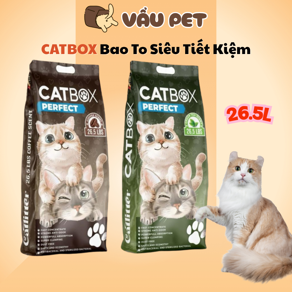 Cát Vệ Sinh Cho Mèo Vón Cục, Khử Mùi CATBOX Bao To Tiết Kiệm 26,5L 12KG - Cát Vệ Sinh Cho Mèo Giá Rẻ