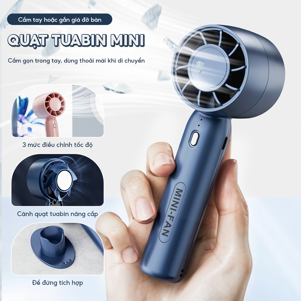 ‌Quạt Không Cánh Mini T10 Turbo USB - Quạt Cầm Tay & Để Bàn, Gió Mạnh, Chống Nóng Ngoài Trời
