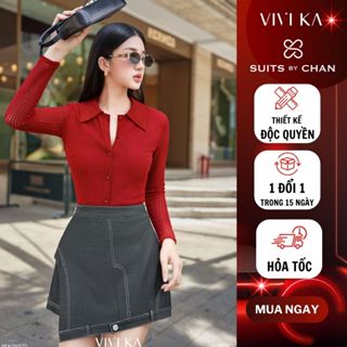 Áo thun dài tay Velin, quần váy tà gập phom A viền chỉ nổi Evelyn - VIVIKA VKAO00570 VKQV00421