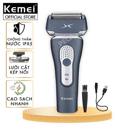 Máy cạo râu Kemei KM-111 lưỡi kép nổi sạc nhanh USB chống thấm nước IPX5 có đầu tỉa tóc mai ria mép - Hàng chính hãng