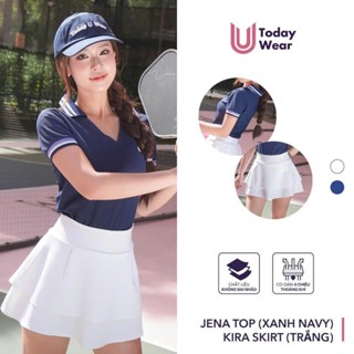 Set bộ đồ chơi tennis pickleball nữ áo Jena Top xanh navy mix chân váy Kira Skirt trắng Today U Wear