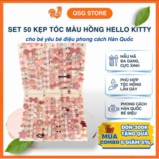 Set 50 kẹp tóc màu hồng mẫu Hello Kitty dành cho bé yêu bé điệu phong cách hàn quốc