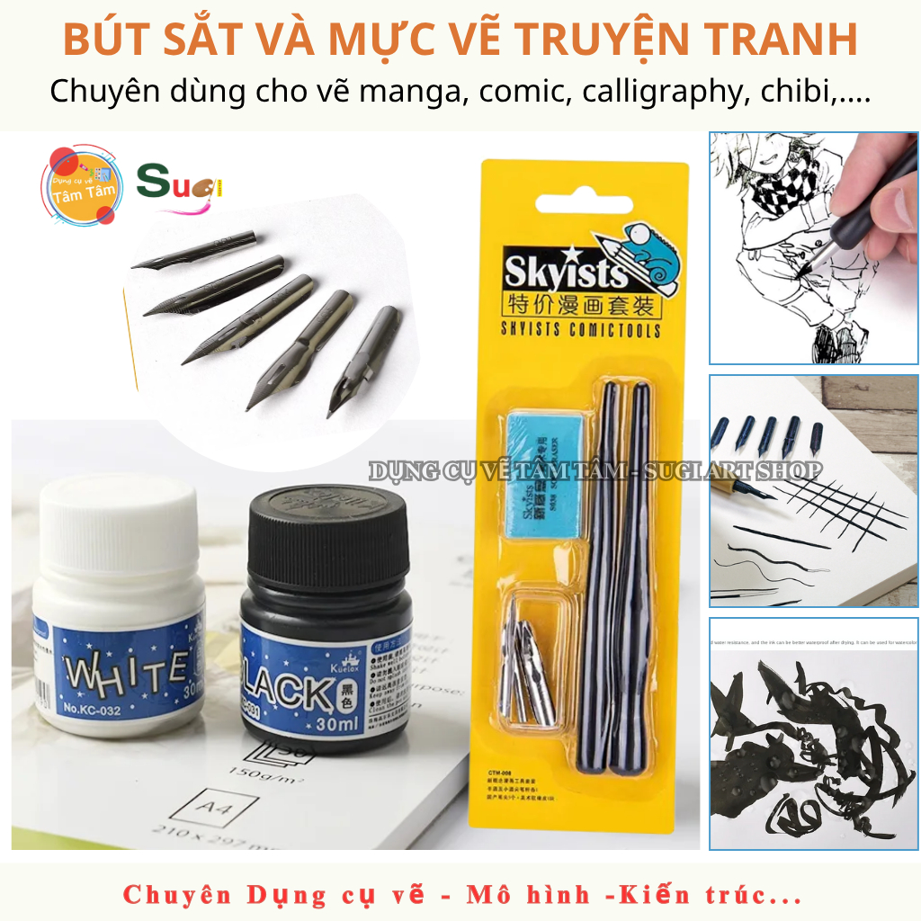 Bộ bút sắt Skyists ,  Mực KUELOX  vẽ truyện tranh [ Sugi art shop ]