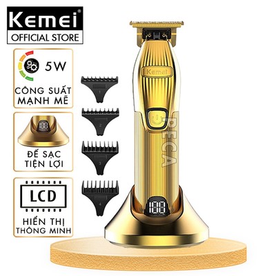 Tông đơ chấn viền cao cấp KEMEI KM-I32S không dây sử dụng đế sạc USB màn hình LED hiển thị thông minh dùng để cạo trắng,