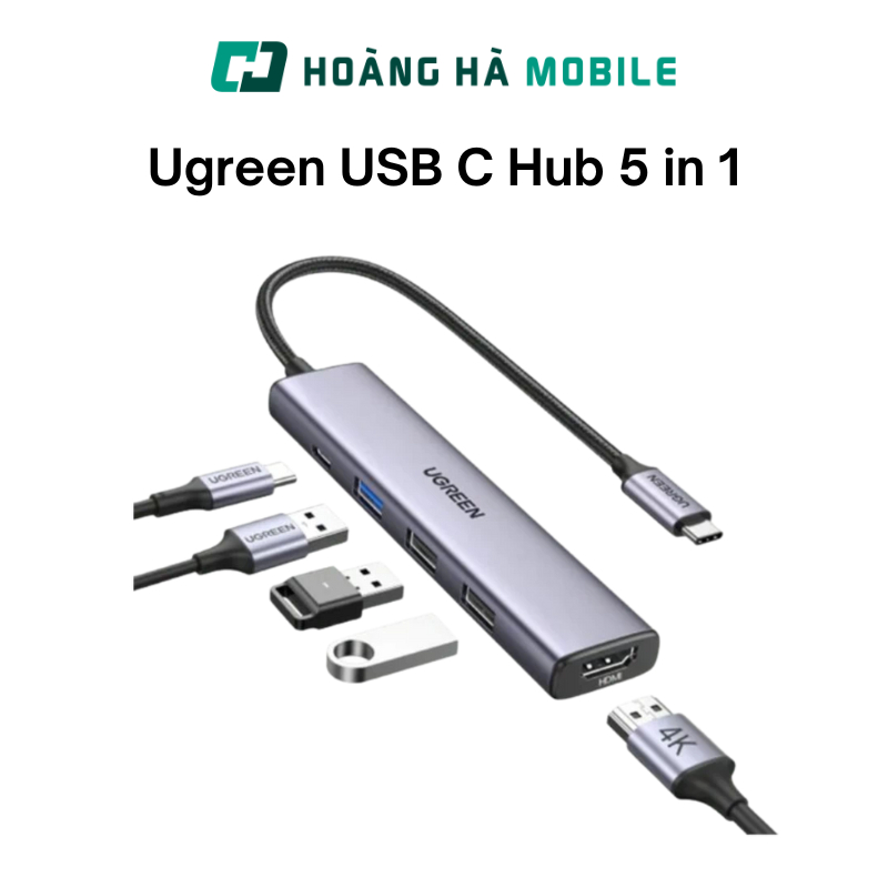 Cổng chuyển đổi Ugreen USB C Hub 5 in 1 15495 CM478/ 15596 CM511 - Chính hãng