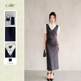 Áo sơ mi cách điệu cộc tay phối gile, form basic mix cùng chân váy, quần suông đều hợp thời trang nữ Calie AC460