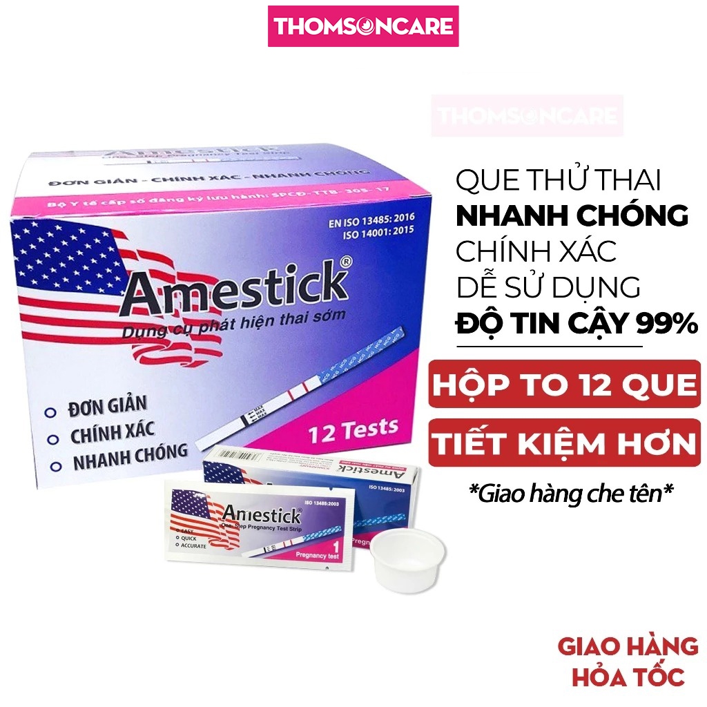 Que thử thai Amestick Tanaphar Hộp 12 que - dụng cụ phát hiện có thai sớm, nhanh chóng, chính xác, đơn giản