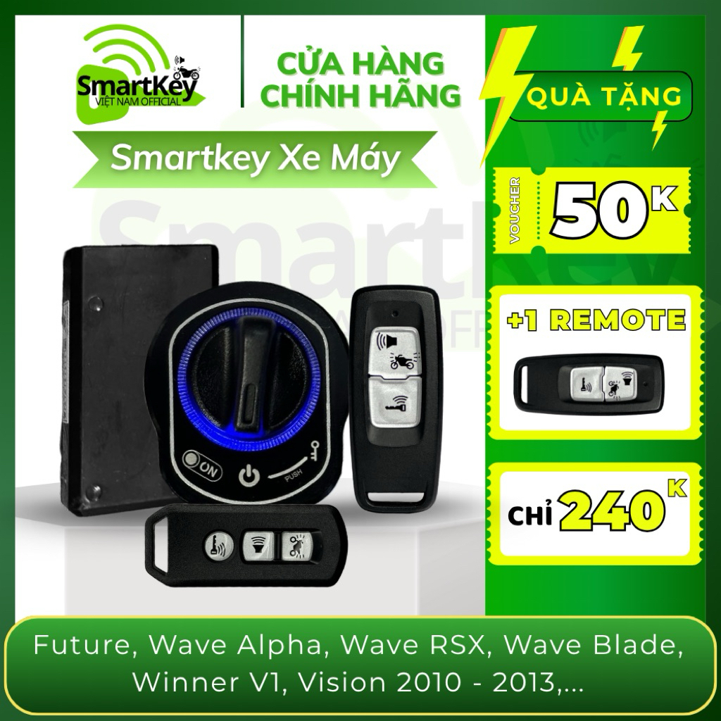 Bộ Khoá Smartkey FUTURE,WAVE,WINER V1,VISION 2010-2013 có led,….thay ổ khoá cơ ( Khoá thông minh xe 