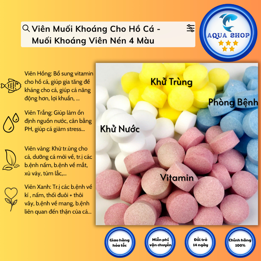 Viên Muối Khoáng Cho Hồ Cá - Muối Khoáng Viên Nén 4 Màu Hỗ Trợ Nuôi Cá Cảnh
