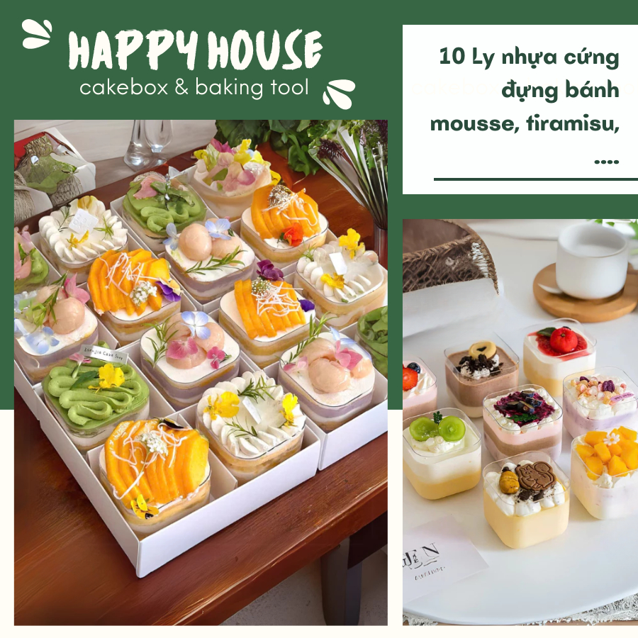 Set 10 Ly nhựa cứng đựng bánh mousse, tiramisu-2013 vuông